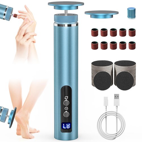 Electric Foot Callus Remover: 2-in-1 Rechargeable Foot File with 7 Adjustable Speeds & 1200RPM Power - Replacement Sandpaper Discs - Professional Pedicure Tool for Dead Skin & Calluses Removal