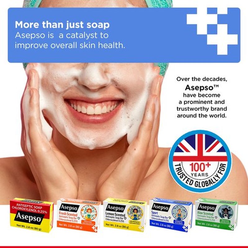Asepso Antibacterial Bar Soap – 4 Pack 80g / 2.8 oz Each – Antiseptic Cleansing Soap – Choose Scent (Original)