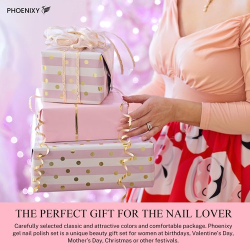PHOENIXY 71 Pcs Gel Nail Polish Kit with U V Light, 60 Pcs Gel Nail Kit for Beginners with Everything 5 Pcs Base Top Coat Manicure Starter Nail Polish Set Valentine Gifts for Women