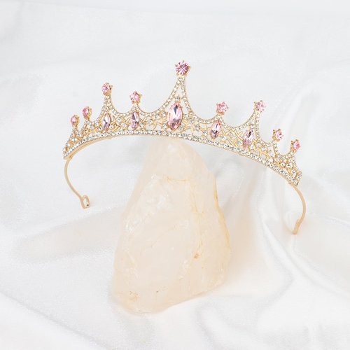 CURASA Gold and Pink Princess Crown Tiaras and Crowns for Women Wedding Headpiece for Birde Crysal Tiara for Little Girls Queen Crown for Bridal Birthday Party Prom Halloween Pageant