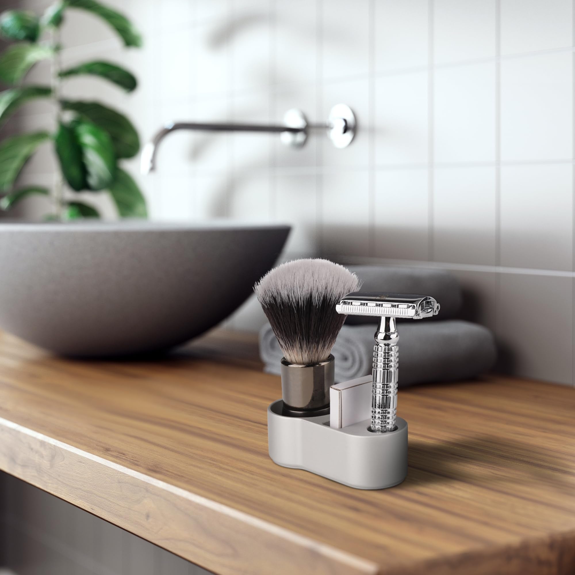 Linkidea Aluminum Safety Razor Stand Holder for Men, 14mm Opening, Compact Shaving Brush & Razor Stand, Compatible with Merkur 34C, Muhle R89, Vikings Blade (Silver/Stand Only)