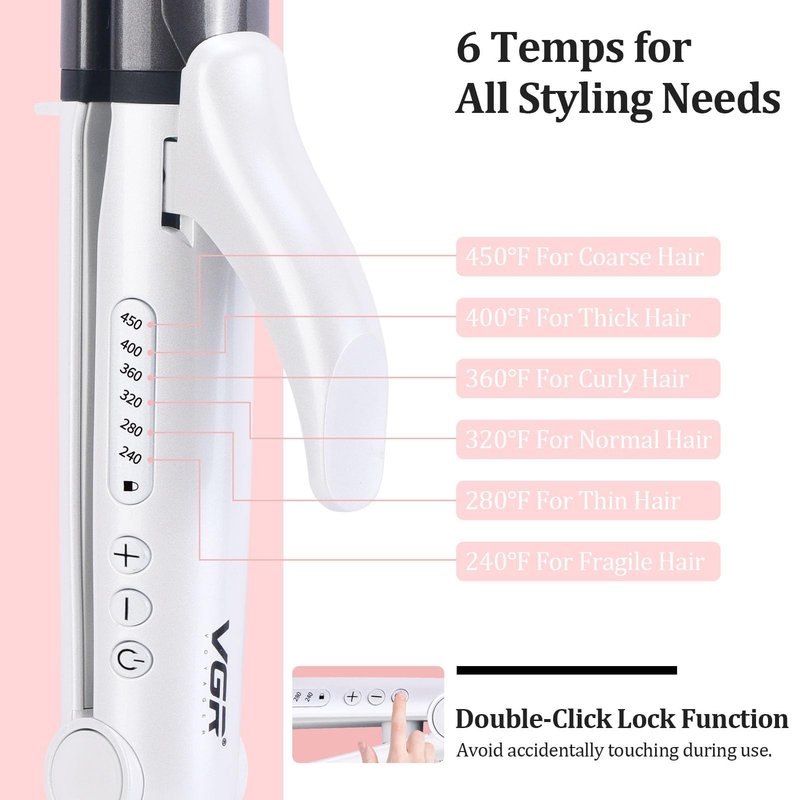 VGR Dual Voltage(100~250V) Travel Curling Iron with European Plug Adapter for International Travel, Europe Travel Essentials for Women, European Travel Must Haves