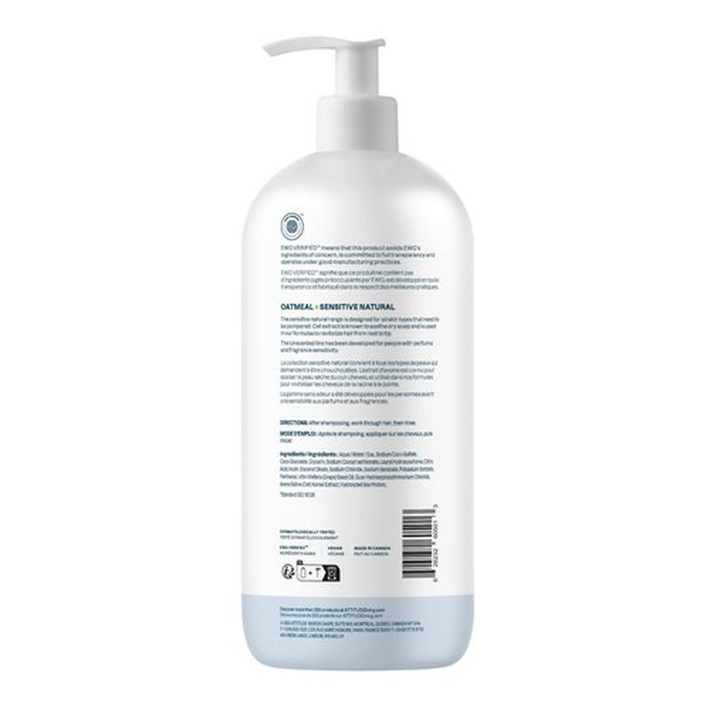ATTITUDE Hair Shampoo for Sensitive Dry Scalp, EWG Verified, Soothing Oat, For Thin Hair, Naturally Derived Ingredients, Vegan and Plant-Based, Volume and Shine, Unscented, 32 Fl Oz