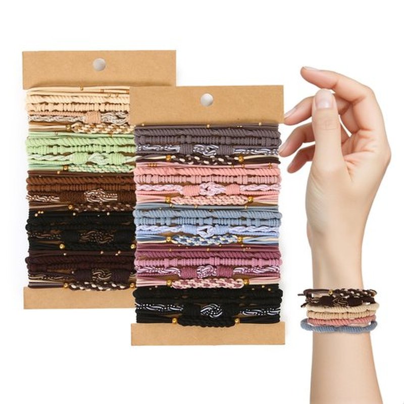 BESKIT 50 PCS Boho Hair Ties, 5 Styles Elastic Hair Tie Bracelets for Women, No Damage 2.36'' Hair Elastic Ponytail Holders for Girls with Thick, Thin and Long Hair