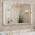 LOAAO White Metal Framed Bathroom Mirror - Large 40x36 Inch Rounded Rectangle | Anti-Rust Tempered Glass