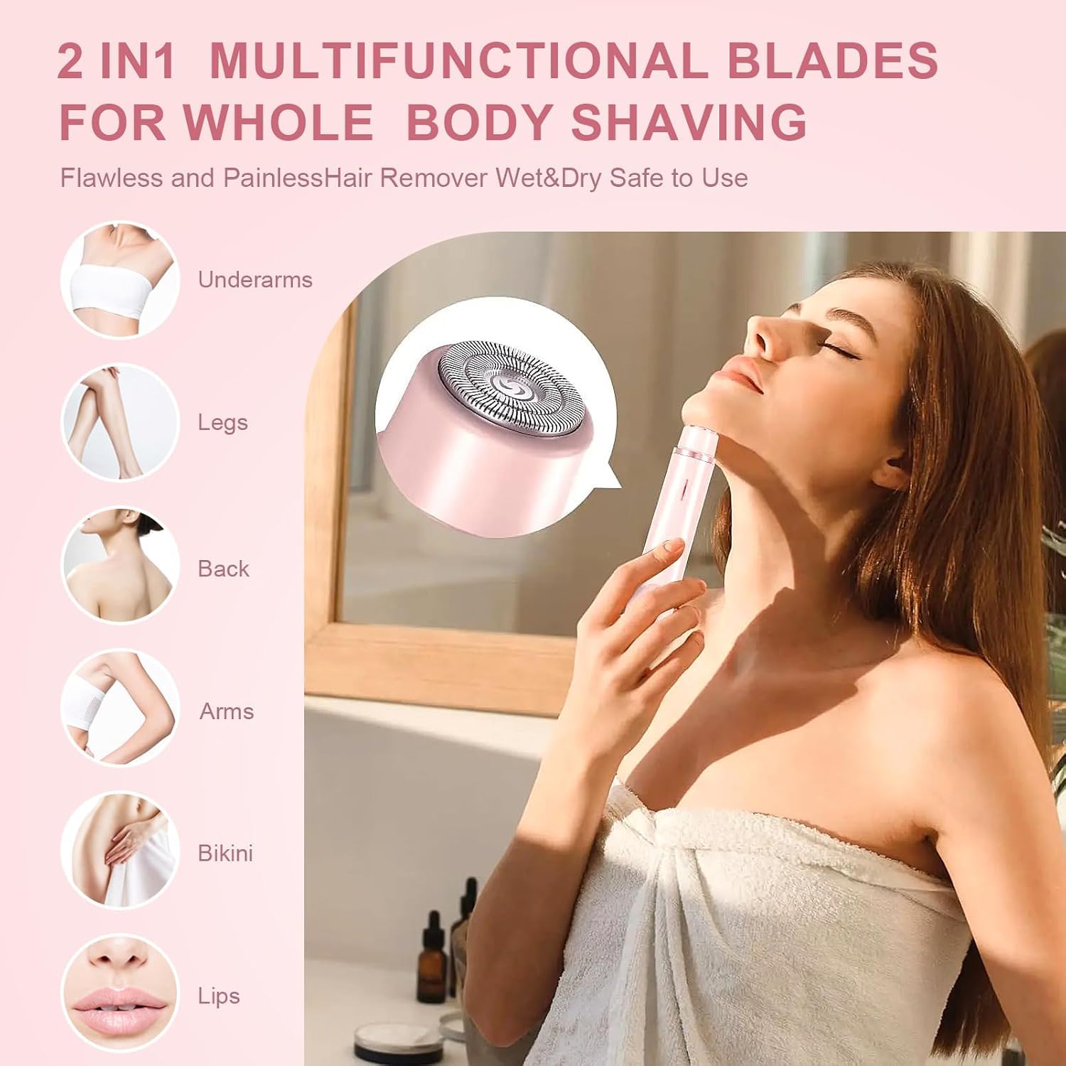 CheckSimple 2025 New Bikini Trimmer for Women,Dermave Bikini Shaver,2-in-1 Electric Razors for Women(Pink)