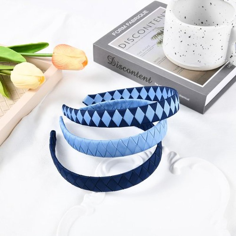 DEEKA 3 PCS Woven Headband Uniform Headband Hair Accessories Grosgrain Ribbon Weaved Hair Band for Women Girls Teens Football Softball Cheer Sports (Navy Blue&Light Blue)