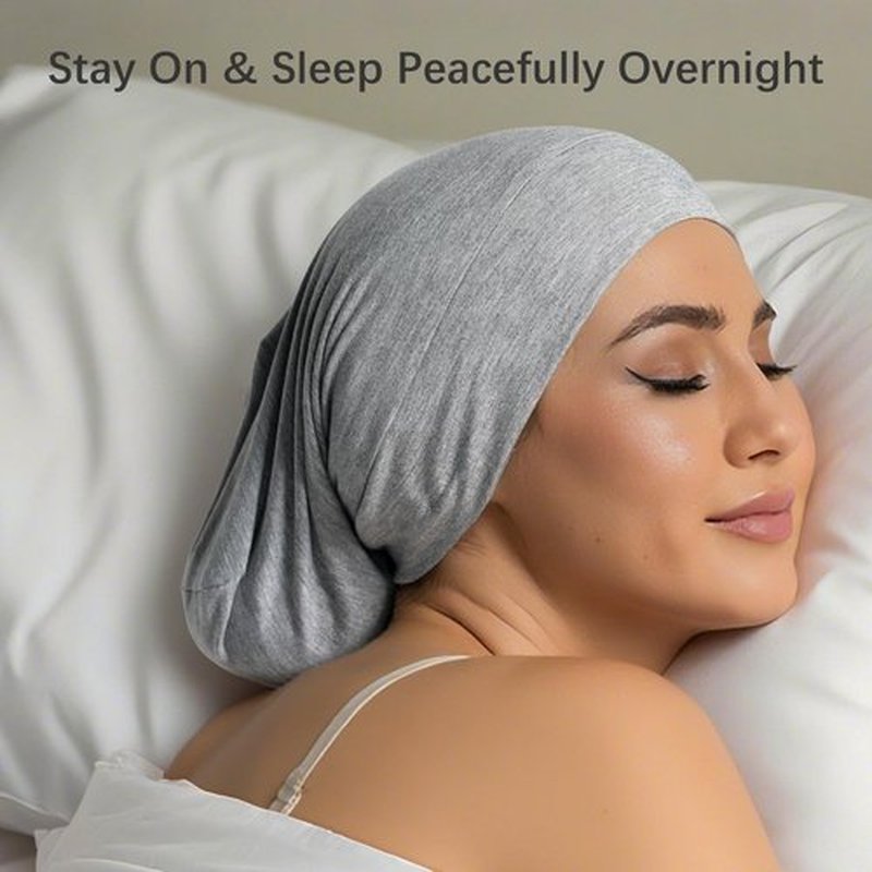 Satin Lined Bonnet for Sleeping Women Men - Adjustable Sleep Cap, Slouchy Beanie Hair Wrap for Curly Braid Locs, M Black,Gray