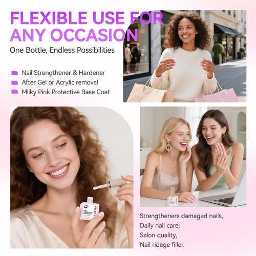 Gelike EC Nail Strengthener and Growth Polish: Milky Pink Protein and Vitamin Enriched Quick Dry Hardener Repair for Brittle Thin Damaged Nails at Home DIY Salon Quality Vegan 16ml No UV Need