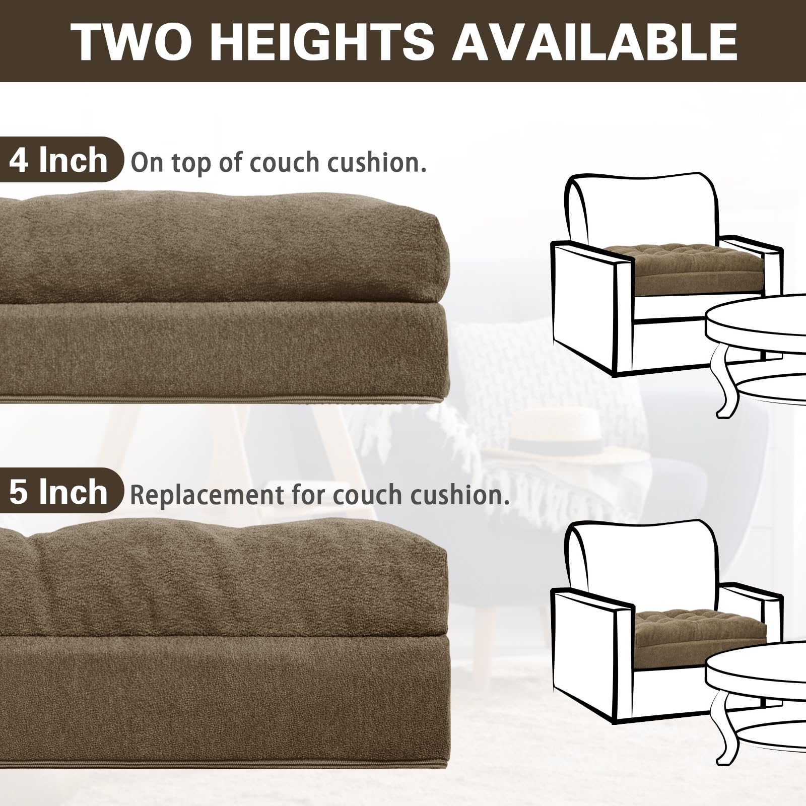 TANYOO Recliner Cushion for Elderly - Patented Dual Seat Cushion for Sagging Recliner Replacement Booster Cushion for Easy Get Up from Chair, Sofa & Couch, Relieves Long-Sitting Pain 20x20x5 Brown