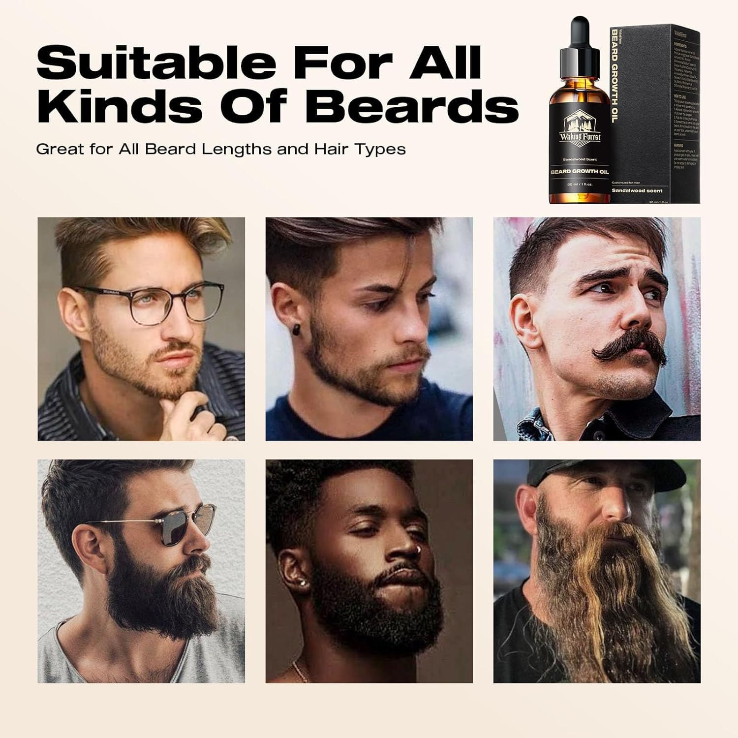 Waking Forest Sandalwood & Whiskey Beard Oil for Men - Biotin Mustache Oil with Vitamin E, Rosemary & Castor - Beard Care Softener, Strengthens, and Moisturizes - Beard Conditioner (1 oz)