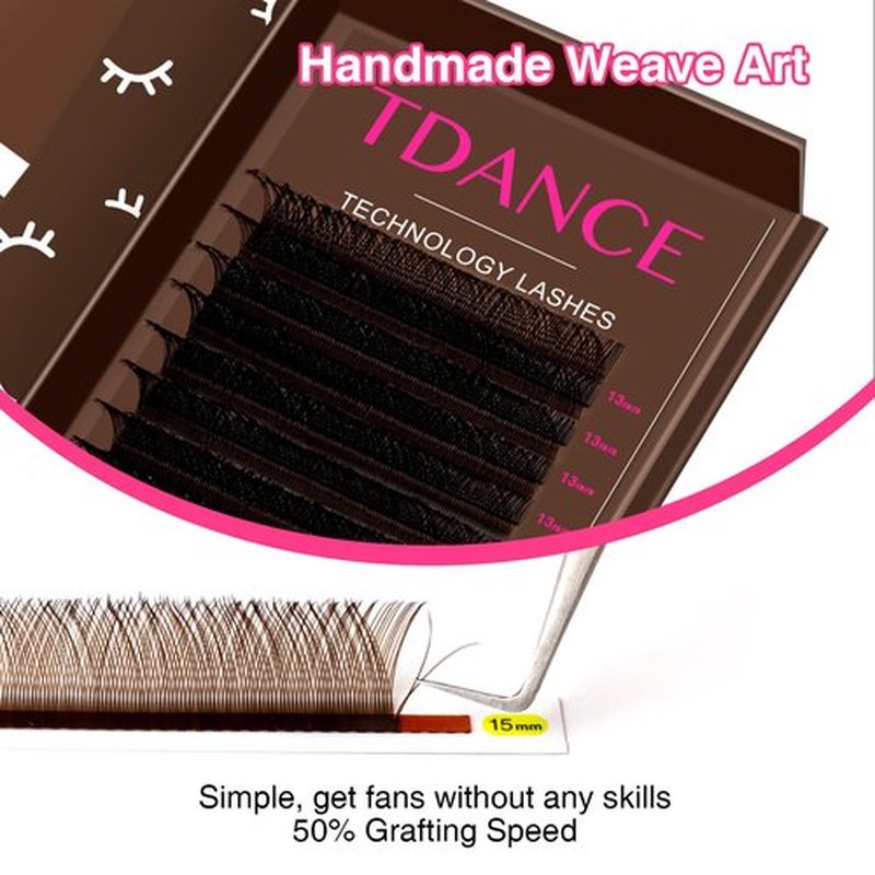 TDANCE YY Lash Extensions Premade Volume Eyelash Fans YY Lashes Matte Black W Lashes Extensions(YY-Brown-0.07-D,8-15 mm)