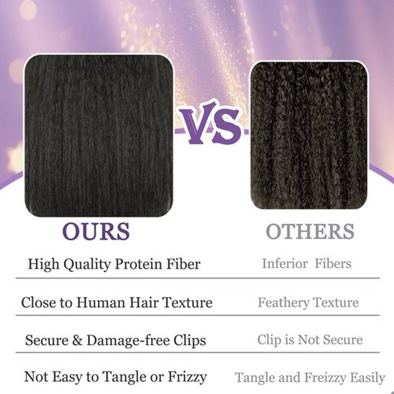 HAFTALUV Kinky Straight Clip in Hair Extensions 130g 6Pcs Protein Fiber Close to Human Hair Clip in for Black Women Full Head Double Weft 20inch 1B