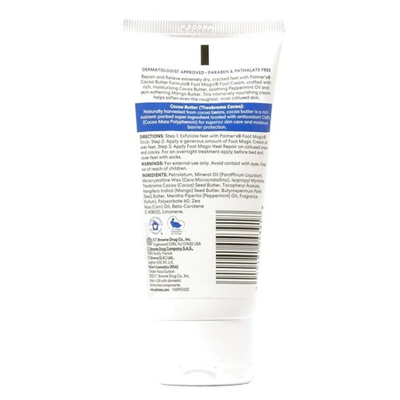 Palmer's Cocoa Butter Formula Foot Magic - Moisturizing Cream for Dry Cracked Heels | Peppermint Oil & Vitamin E, 2.1 Oz