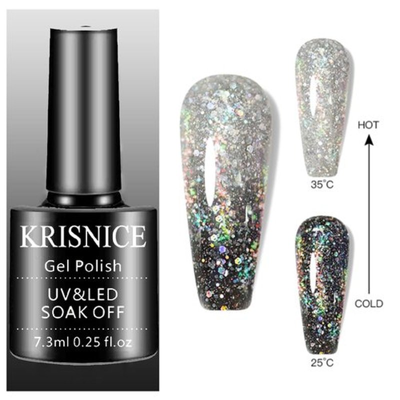 KRISNICE Color Changing Gel Nail Polish Gift Set Black And White Glitter Mood Chameleon Soak Off UV LED Thermal Temperature Art Manicure Kit Varnish(Black White-CS001)