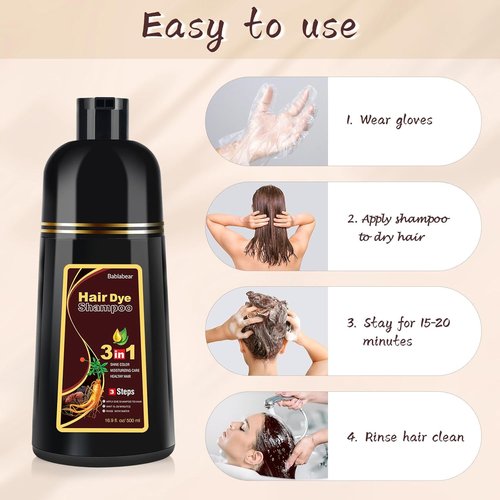 Bablabear Dark Brown Hair Color Shampoo - 3-in-1 Instant Dye for Gray Hair | 500ML for Men & Women