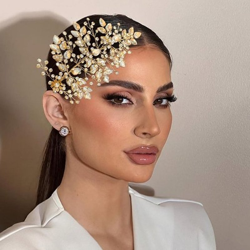 Mpoikba Wedding Hair Pieces for Brides, Rhinestone Bride Headpiece, Handmade Bridal Hair Accessories(Champagne)
