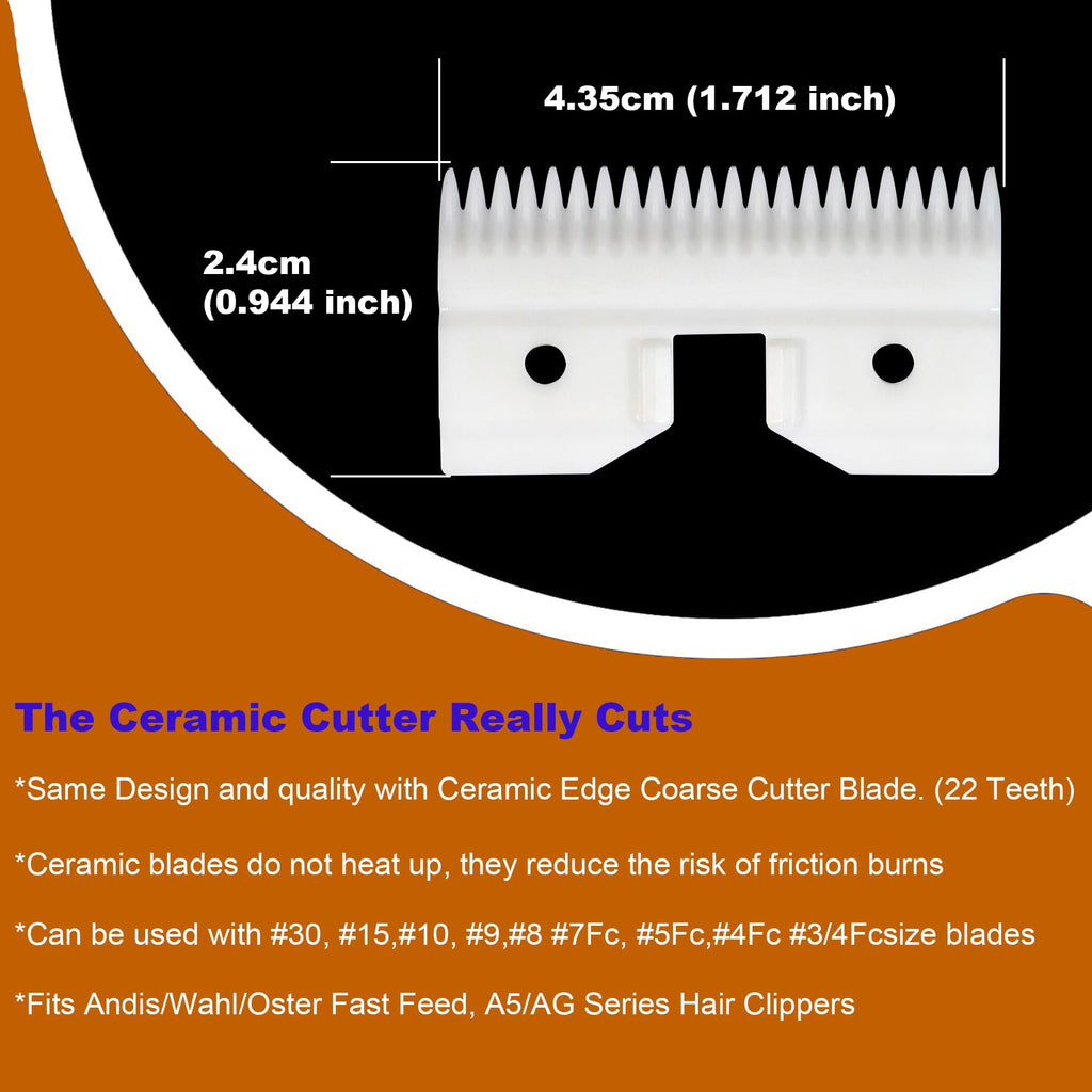 3PCS Ceramic Coarse Pet Replacement Blade Cutter Compatible with Andis 64440, Oster A5, Wahl KM Series Clipper, 22Teeth White and Black Ceramic Blade Cutter