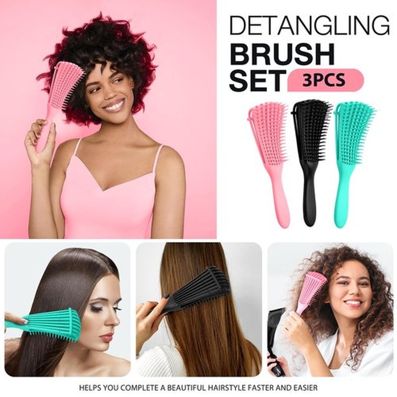Hommtina Detangling Brush Set Getting Shine and Makes Hair Smooth, Curly Hair Brush for Adult & Kids Wet or Dry Hair(Green Pink Black + Black, 3 PCS)