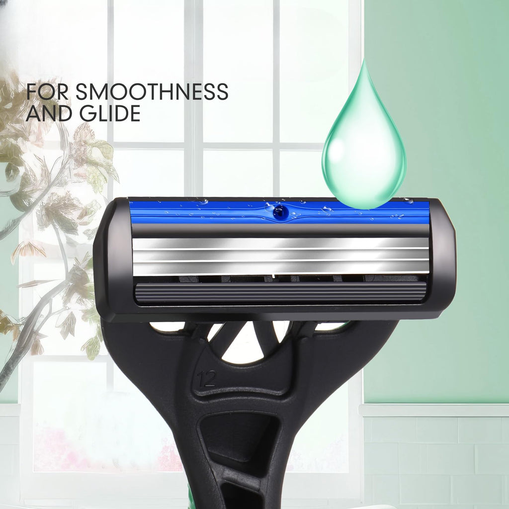 Wovnet 12 Pcs Mens Disposable Razors Bulk 3 Blade Sensitive Head Shaving Razors for Men Travel Hotel Spa Christmas Party Gift