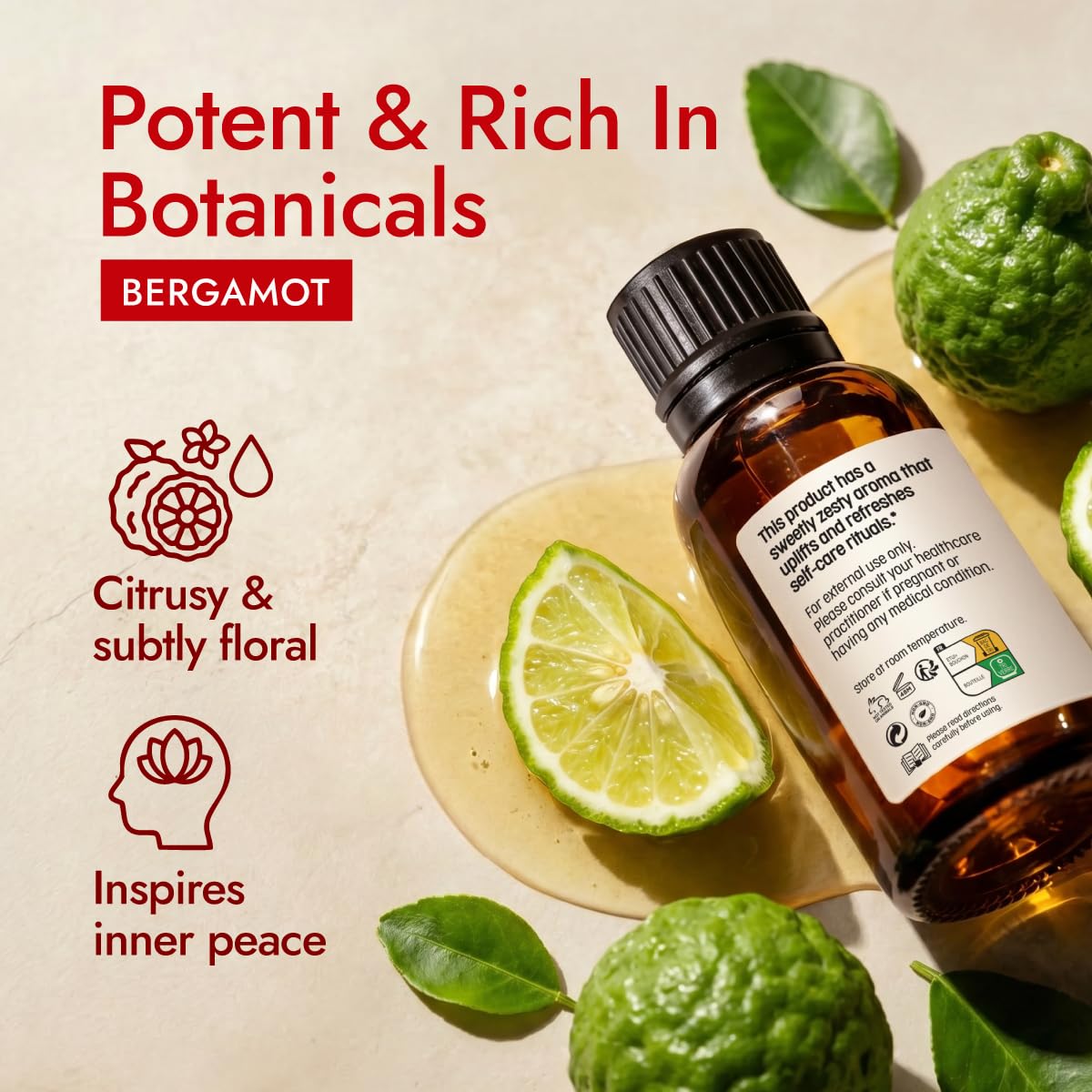 H'ana Bergamot Oil - 1.02 Fl Oz Bergamot Essential Oil for Hair, Skin, Diffuser, Aromatherapy & DIY