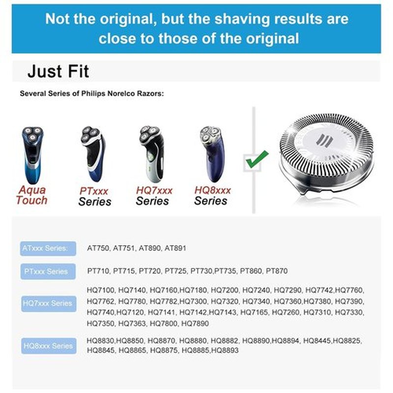 HQ8 Replacement Heads for Philips Norelco Aquatec Shavers - 3-Piece Upgrade Pack for PT720, AT880, AT810