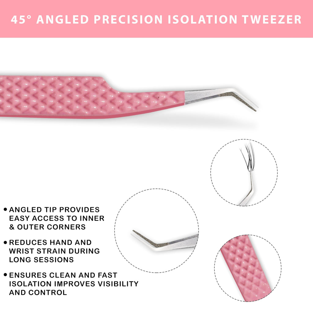Zahwaj Fiber Tip Lash Tweezers for Eyelash Extensions with Diamond Grip, Set of 4 Precise Tips Japanese Steel for Classic, Volume & Mega Volume Lashes, Ideal for Lash Artists