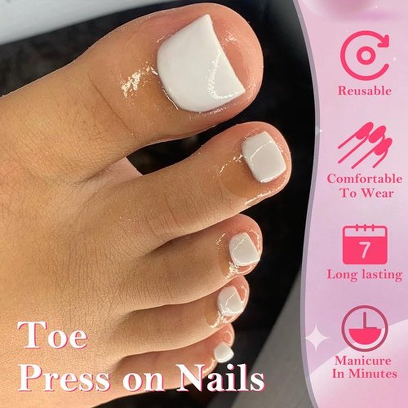 AddFavor 240pcs White Press on Toenails for Women Toe Press on Nails Square Toe Nails Press ons Fake Toe Nail Tips 12 Sizes White Toenails Press on Artificial Fake Toenails with Adhesive Tabs Glue