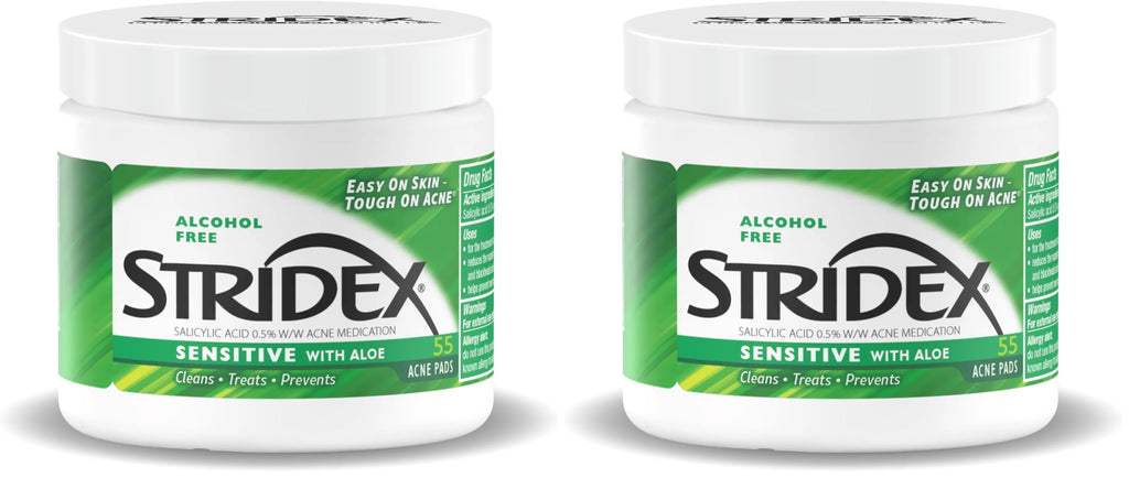 Stridex Acne Pads Sensitive With Aloe Alcohol-Free, 55 Count (Pack of 2)