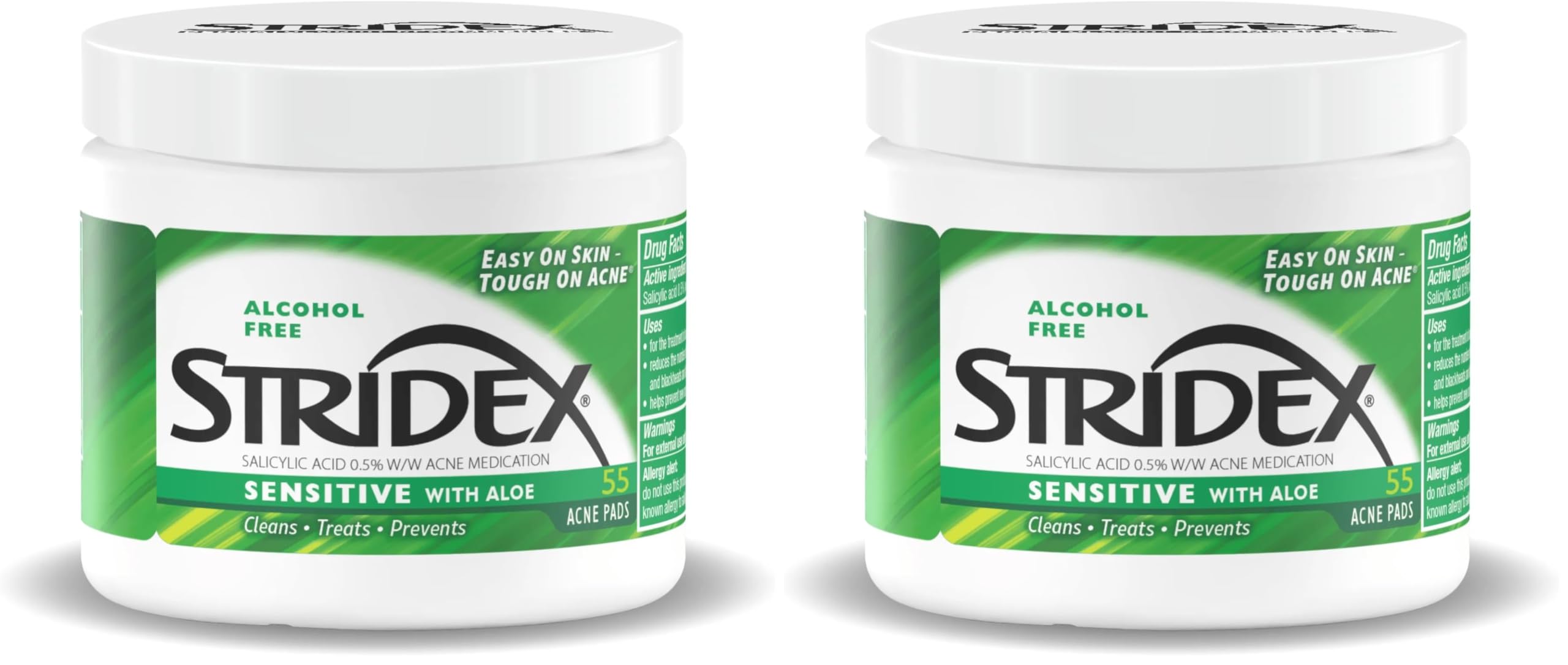 Stridex Acne Pads Sensitive With Aloe Alcohol-Free, 55 Count (Pack of 2)