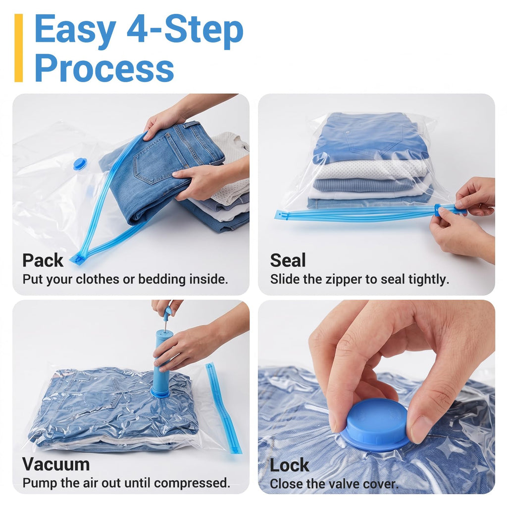 Fygrip Vacuum Storage Bags with Hand Pump, Plastic Packaging Bags, 80% Space Saver Vacuum Seal Bags for Clothing, Travel Lugggage, Blankets, Comforters, 20 Combo