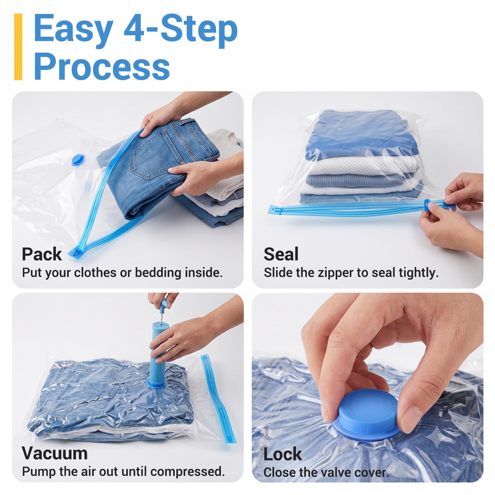 Fygrip Vacuum Storage Bags with Hand Pump, Plastic Packaging Bags, 80% Space Saver Vacuum Seal Bags for Clothing, Travel Lugggage, Blankets, Comforters, 20 Combo