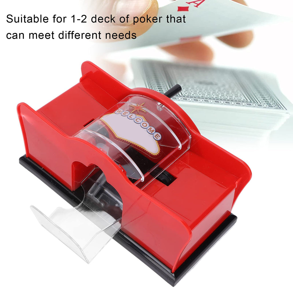 FILFEEL Manual Card Shuffler, 1‑2 Deck Card Shuffler, Hand Crank Card Shuffler, for, Poker, Blackjack, Cards Game, for Family Party Games(red)