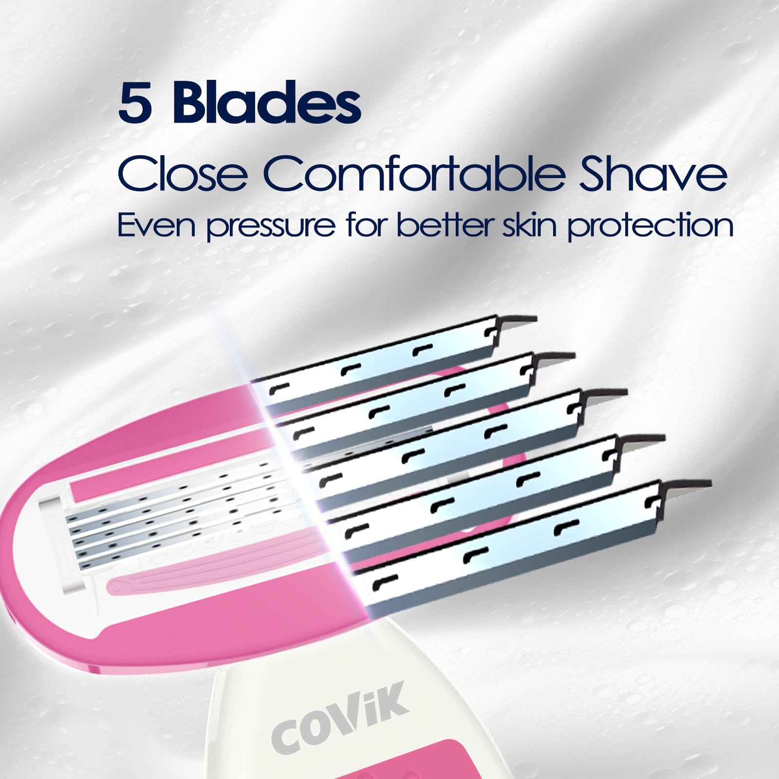 Covik Shave - Razor Handle for Women, 5-Blade Refills, Travel Razors & Mini Razor Blade Cover, Cute and non-slip Handle, for Travel, Pink