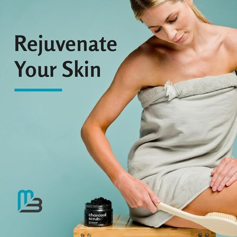 M3 Exfoliating Charcoal Scrub - Collagen & Stem Cells for Body Toning, Detox & Smoothing | 8 oz