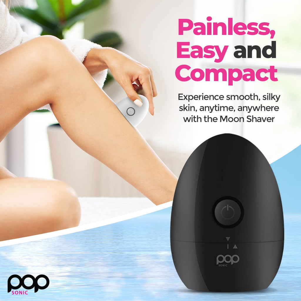Pop Sonic Moon Shaver (Black) - Face & Body Shavers for Men & Women - 3 Floating Rotary Heads Face Shaver w/Removable Cap - Long Lasting Lithium-ion Battery Portable Electric Shaver & Leg Shaver