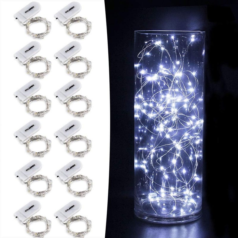 CYLAPEX 12 PCS Fairy Lights - Cool White 3.3FT Silvery Copper Wire | 20 LED Battery Powered String Lights for Weddings & Parties