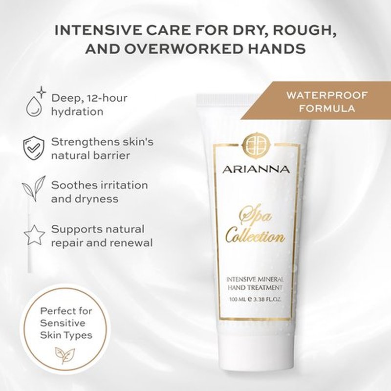 Arianna Skincare Intensive Mineral Hand Treatment Natural Vegan Cream Dead Sea Water Minerals Hand Moisturizer For Smooths Rough Irritated and Dry Skin