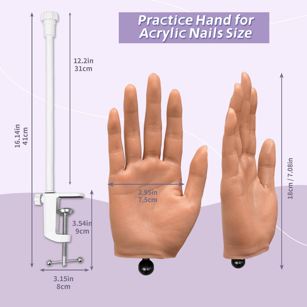 Veikmv Nail Silicone Practice Hand For Acrylic Nails Training Fake Hand Nail Art Practice Tools Hand Tattooed Nail Jewelry Showcase Supplies Manicure Beginners suits