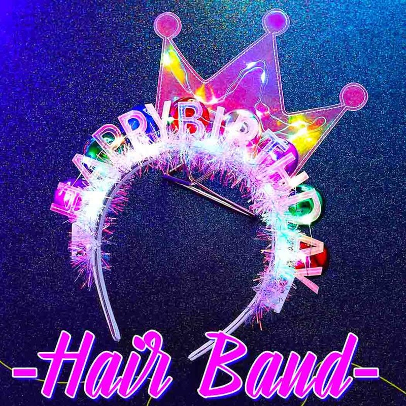 Zoestar Light Up Happy Birthday Crown Headband Glow Ball Hair Bands Sparkly Birthday Party Hair Accessories Women(Colorful)