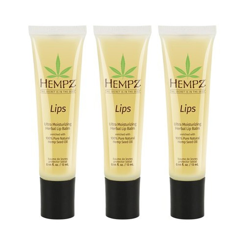 Hempz Original Lip Balm, 3-Pack, travel essential for dry cracked lips, ultra hydrating gloss, .44 oz