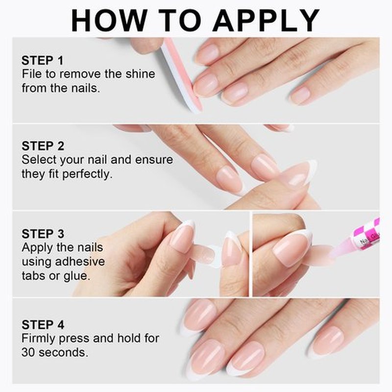 OIFEN 16 Sizes French Extra Short Gel Press on Nails Almond Reusable 32pcs Glossy Fake Nails with Glue and Jelly Stickers,Timeless