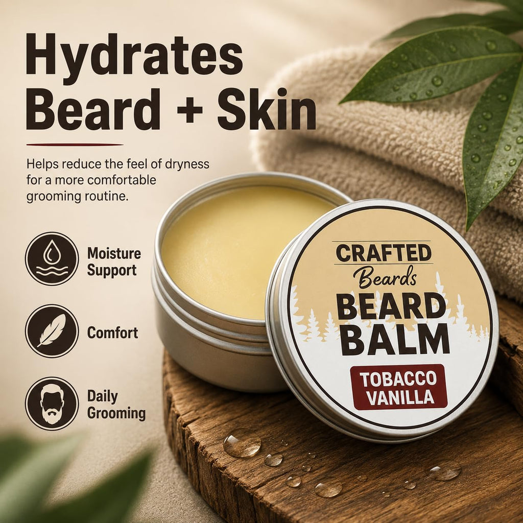 Crafted Beards Beard Balm - Tobacco Vanilla Scent - 2oz Tin - Beard Wax - Light Hold - (TV)