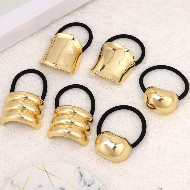 WHAVEL 6 Pcs Gold Hair Ties Hair Cuff Non-Damage Ponytail Holders Gold Hairs Accessories for Women