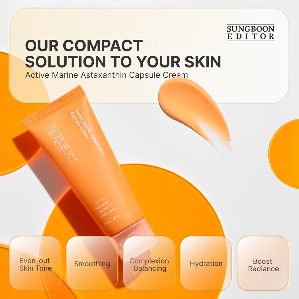 SUNGBOON EDITOR Active Marine Astaxanthin Capsule Cream 50ml, Facial Cream for Brightening, Deep Hydration, Soothing, Moisturizer