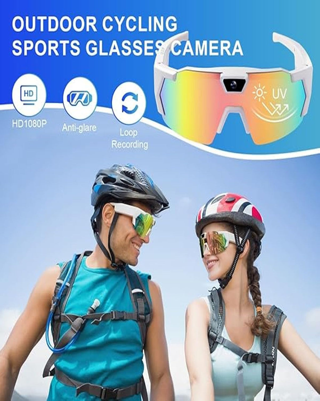 HUCLTZV POV Glasses 4K Baseball Sunglasses Camera Smart Men Women Video Action 2026 Upgrade Eyeglasses Running Style Meets Function Sports Cycling Hiking HD (Blue)