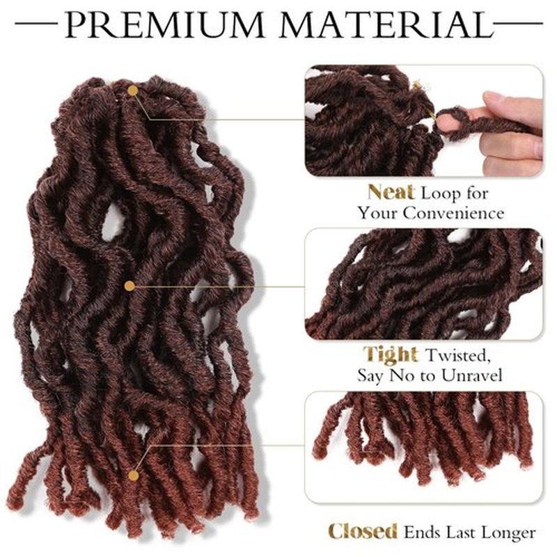 FANCEE Faux Locs Crochet Hair 8 Inches Short Curly Dreadlocks for Black Women Pre Looped Short Wavy Soft Locs Ombre Reddish Brown Crochet Dreads Braiding in Hair Extensions 6 Packs 120 Strands(1B-350)