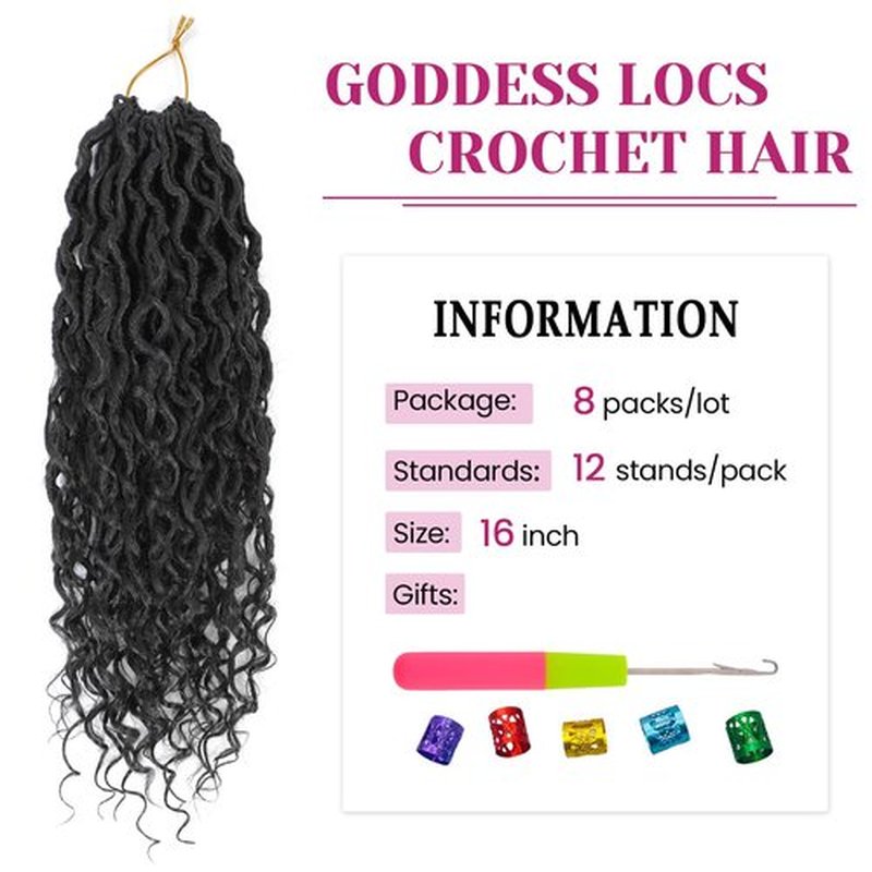 Goddess Locs Crochet Hair 16 Inch 8 Packs Boho Faux Locs Crochet Hair For Black Women Synthetic Hippie Locs Pre Looped Crochet Braids With Curly Ends