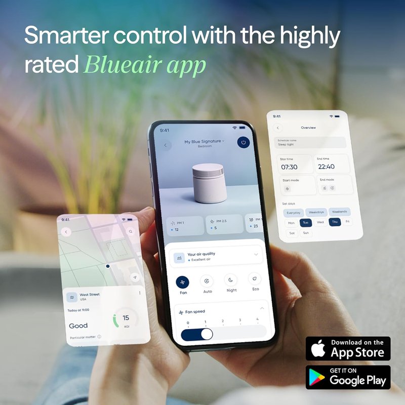 Blueair Blue Signature Air Purifier - HEPASilent Filtration for Large Rooms up to 3,385 Sq Ft | Smart WiFi, Quiet Operation