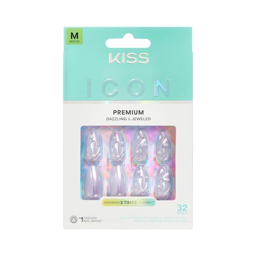 KISS ICON Premium Press On Nails Almond, Remarkable, Pink, Medium, 32 Count